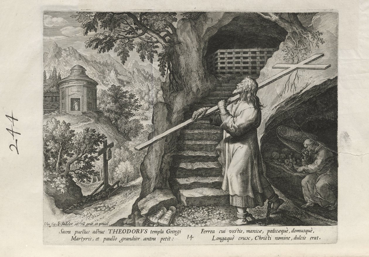 Theodorus, plansch 14 av 25 ur serien Trophaeum Vitae Solitariae (manliga eremiter) av Johann Sadeler I