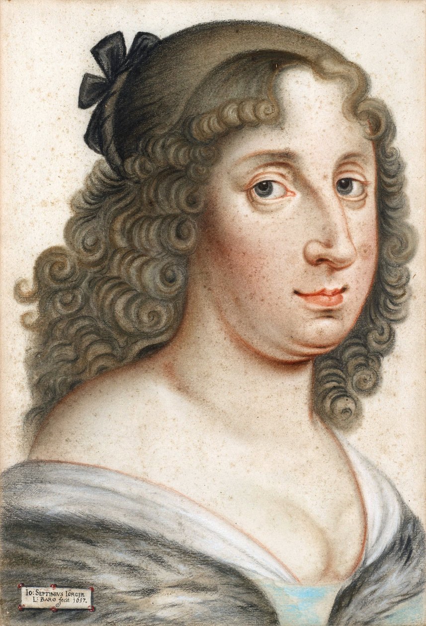 Porträtt av drottning Christina av Sverige (1626-1689) - Verk av Johann Septimius Joerger von Tollet (1596-1672), pastell på papper av Johann Septimius Jörger von Tollet
