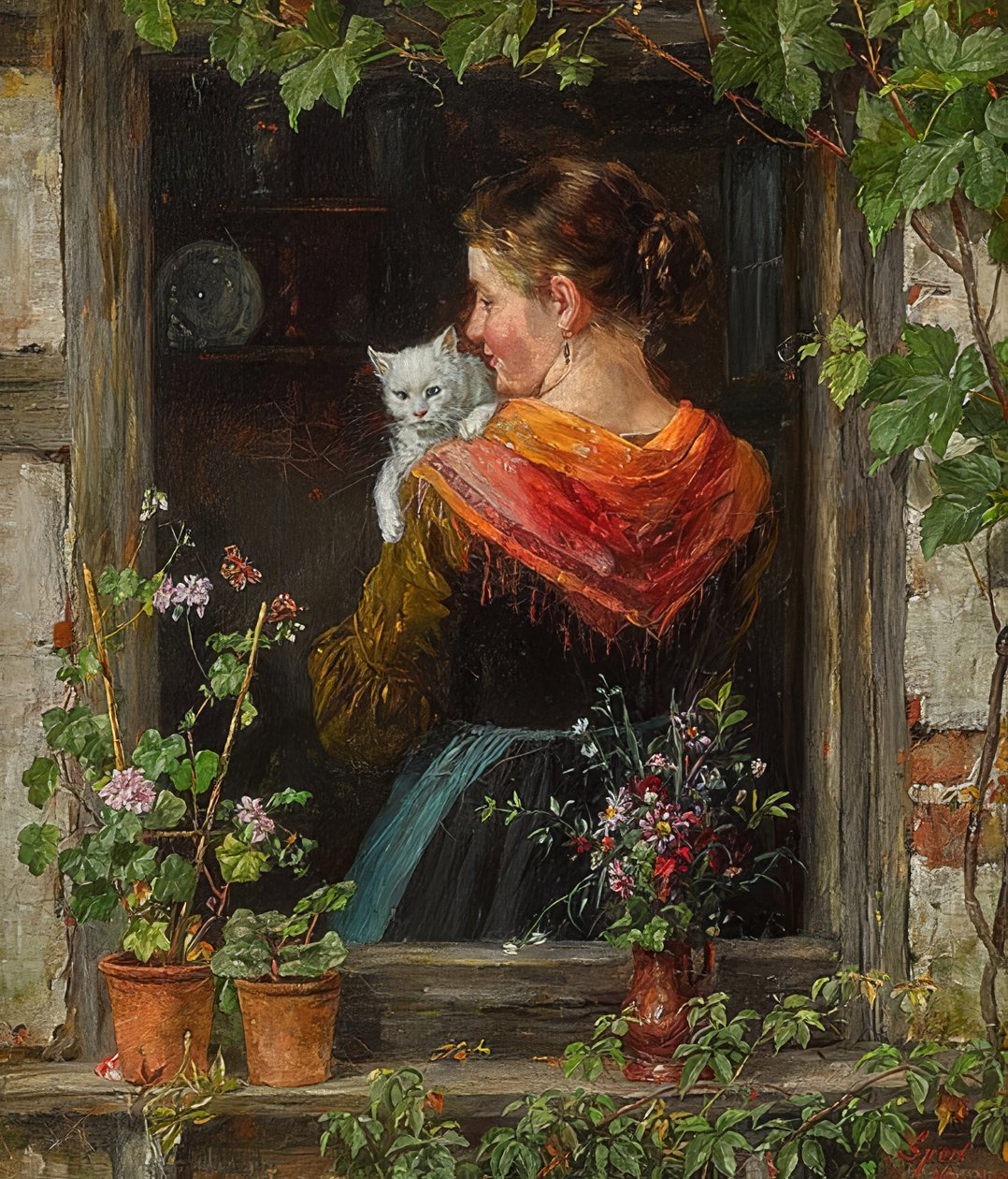 Ung kvinna med katt av Johann Sperl