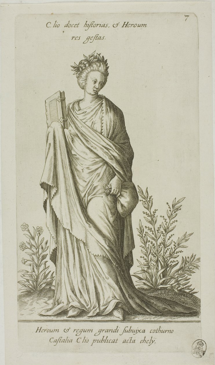 Clio, historiens musa, platta 7 från Parnassus Biceps av Johann Theodor de Bry