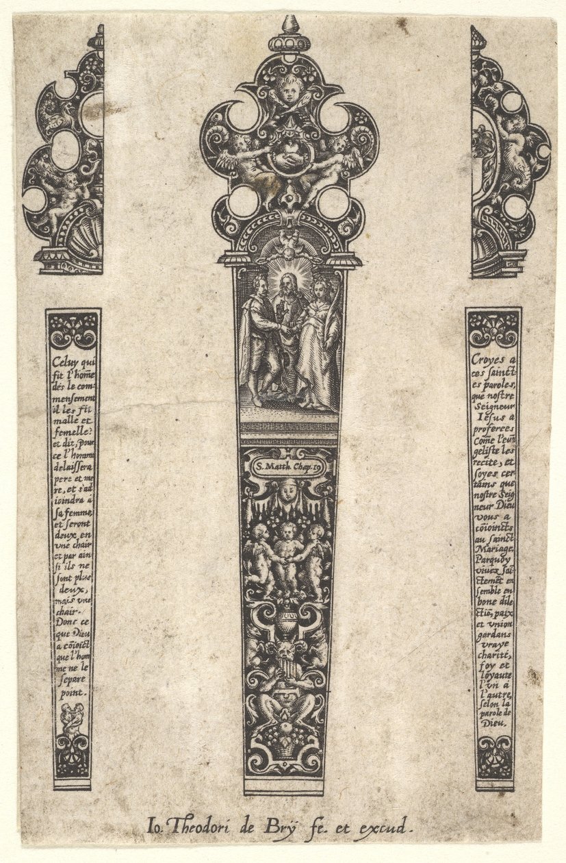 Design för knivskaft för att fira ett äktenskap, ca. 1580-1600. av Johann Theodor de Bry