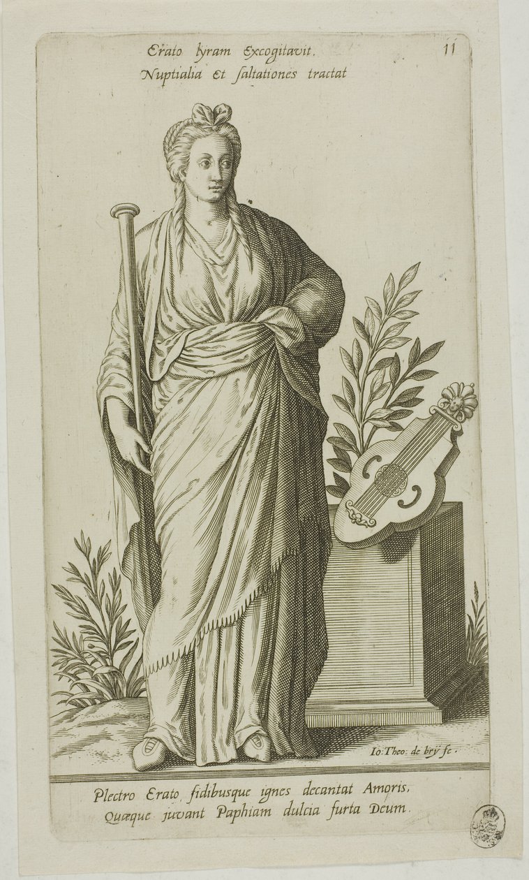 Erato, Muse of Lyric Poetry, tallrik 11 från Parnassus Biceps av Johann Theodor de Bry