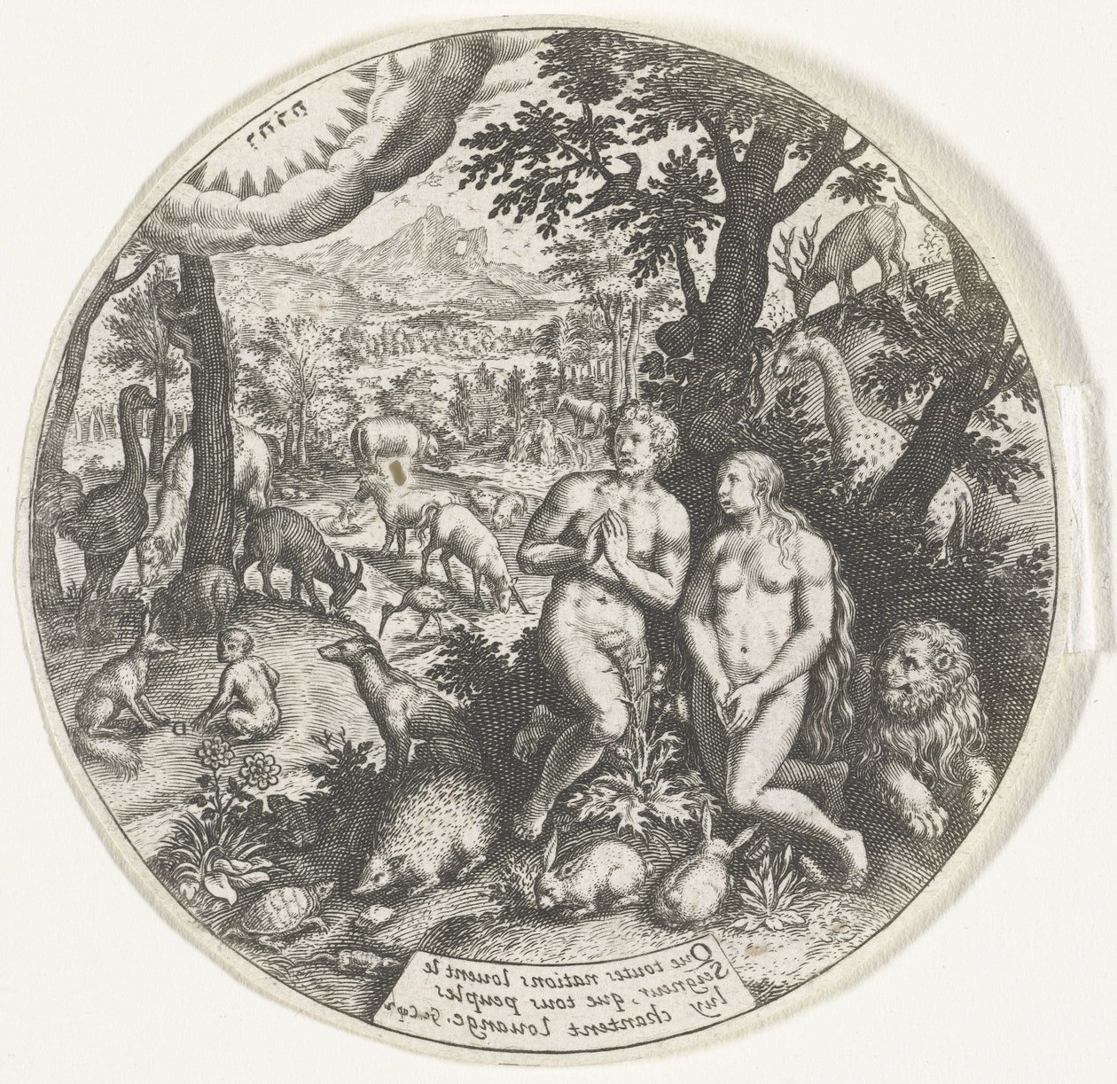 Gud talar med Adam och Eva i paradiset av Johann Theodor de Bry