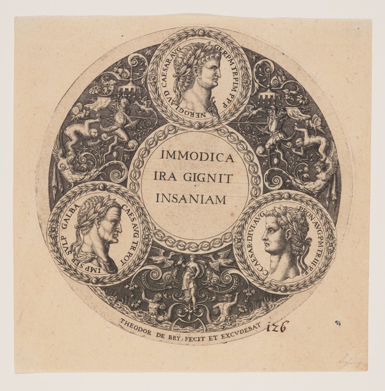 Immodica Ira Gignit Insaniam, Design för interiörer av Tazze av Johann Theodor de Bry