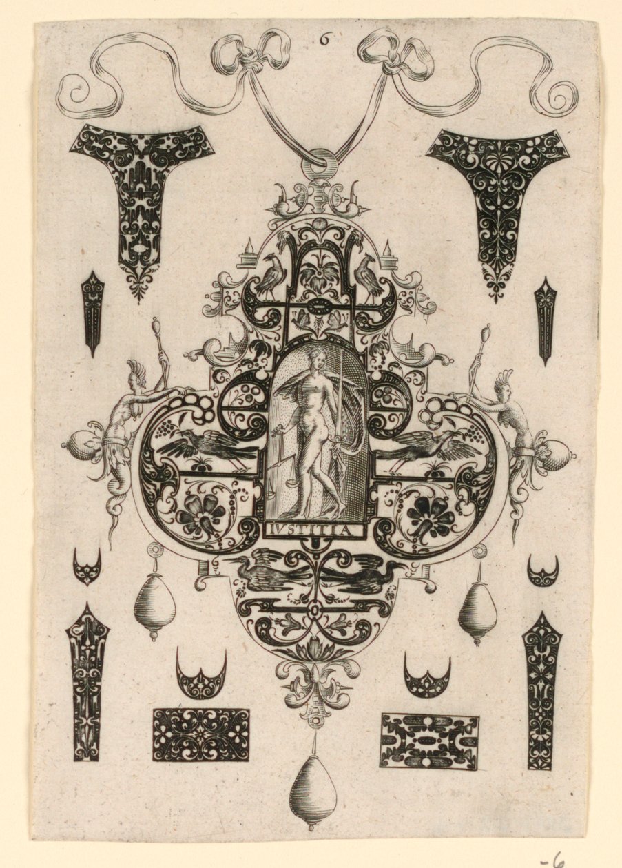 Tallrik 6, från en serie med åtta hängsmycken med kardinaldygderna av Johann Theodor de Bry