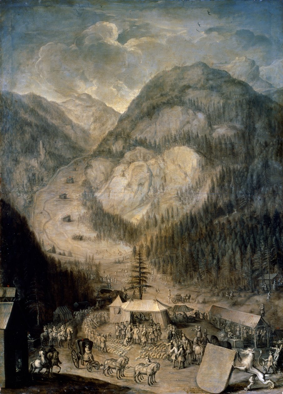 Charles VI, den helige romerske kejsaren, inspekterar dödandet av gemsshjortar i Eisenerz av Johann Veit Hauck