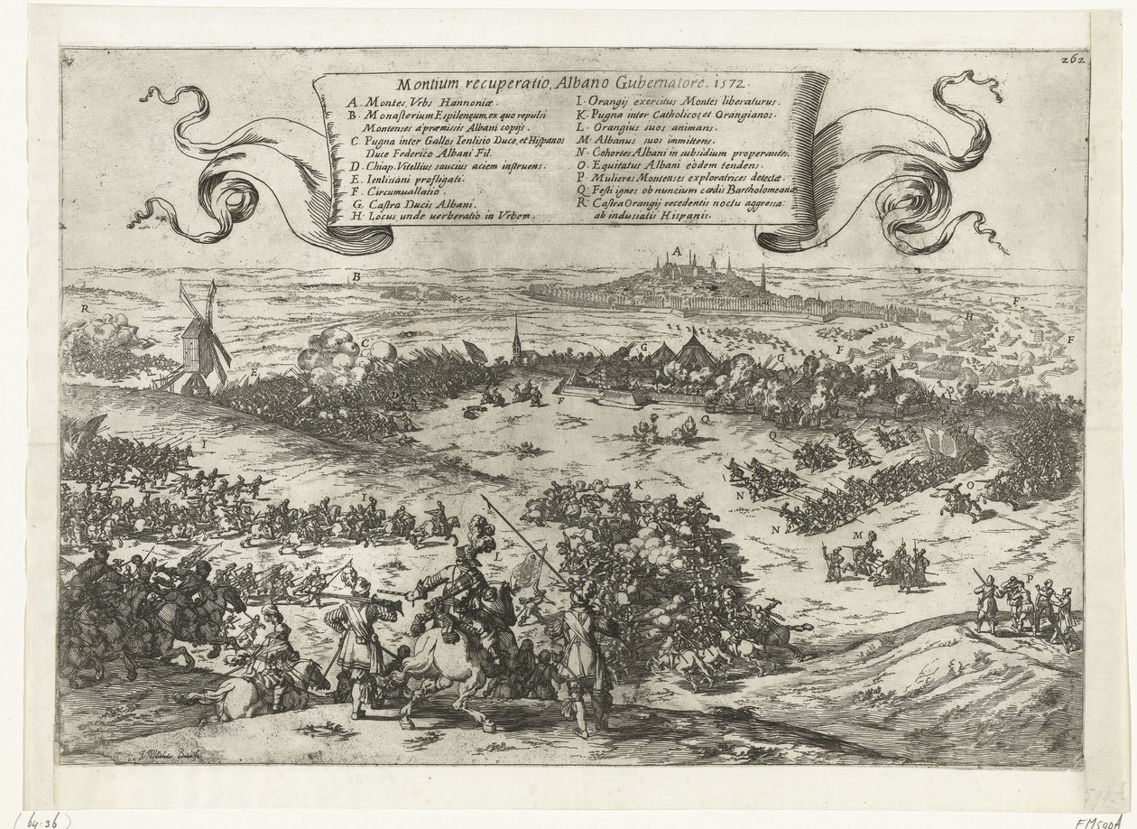 Alva belägrar Bergen i Henegouwen, 1572 Återhämtning av bergen, Albano Gubernatore. 1572 (titel på objekt) av Johann Wilhelm Baur