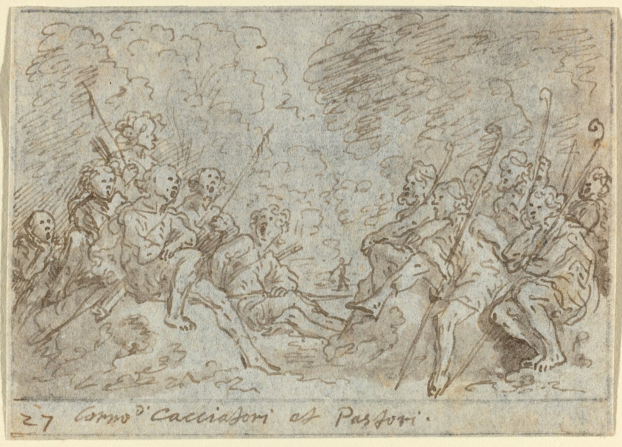 Kör av jägare och herdar, 1640. av Johann Wilhelm Baur