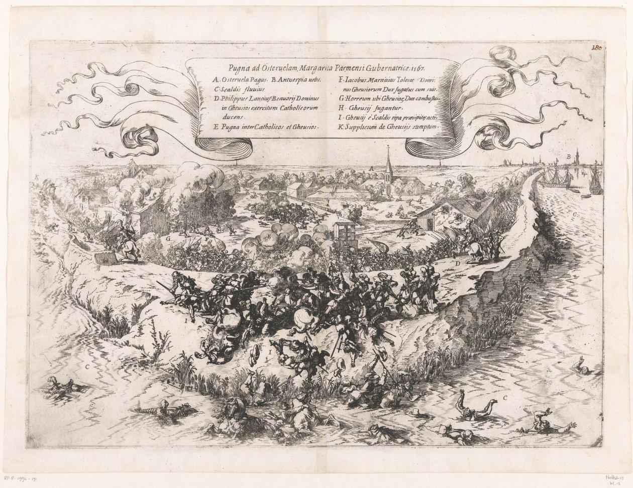 Slaget vid Oosterweel, 1567 Pugna ad Osteruelam, Margarita Parmensi Gubernatrice. 1567 (titel på objekt) av Johann Wilhelm Baur