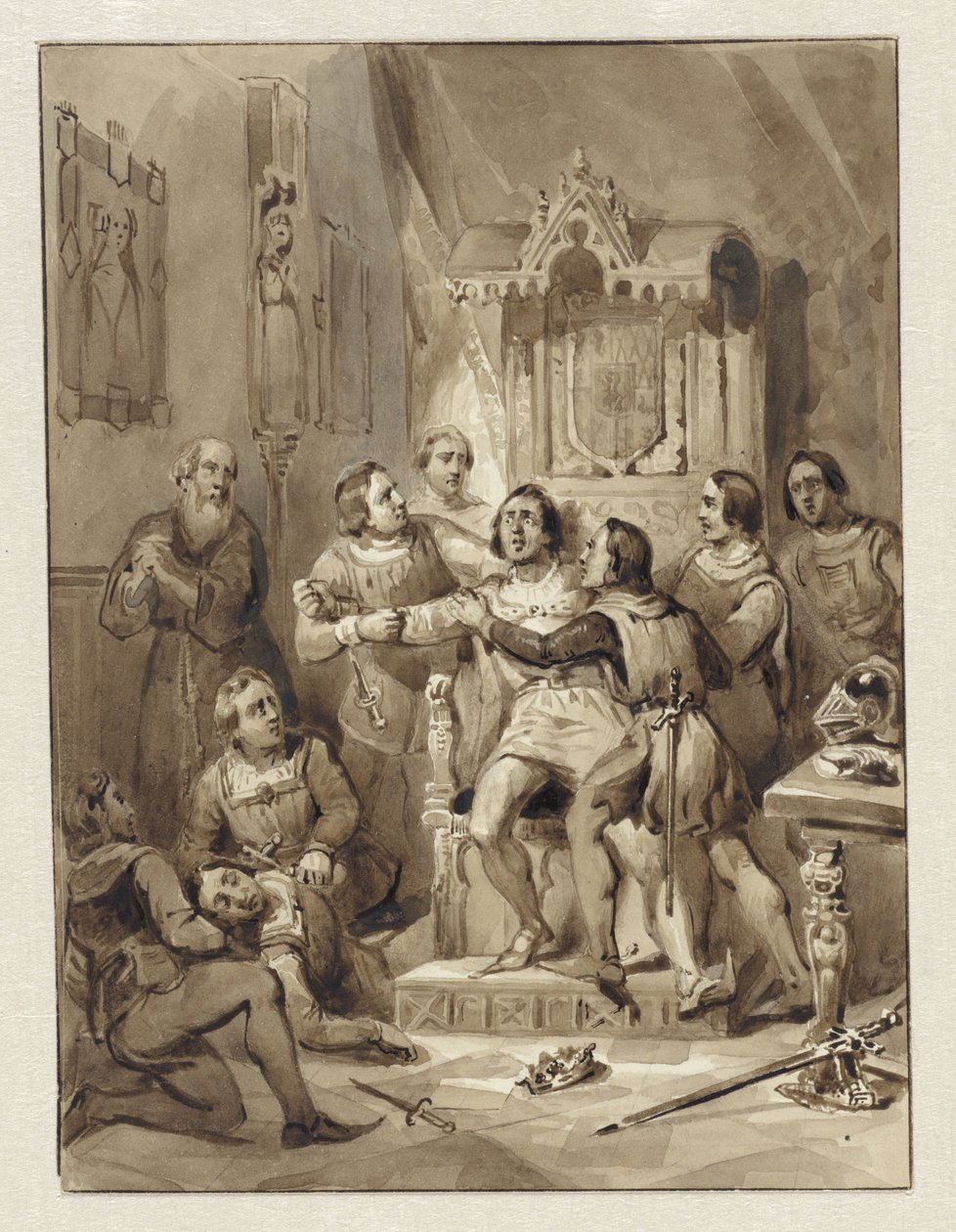 Greve William V blir galen och mördar Gerrit van Wateringen, 1357 av Johann Wilhelm Kaiser (I)