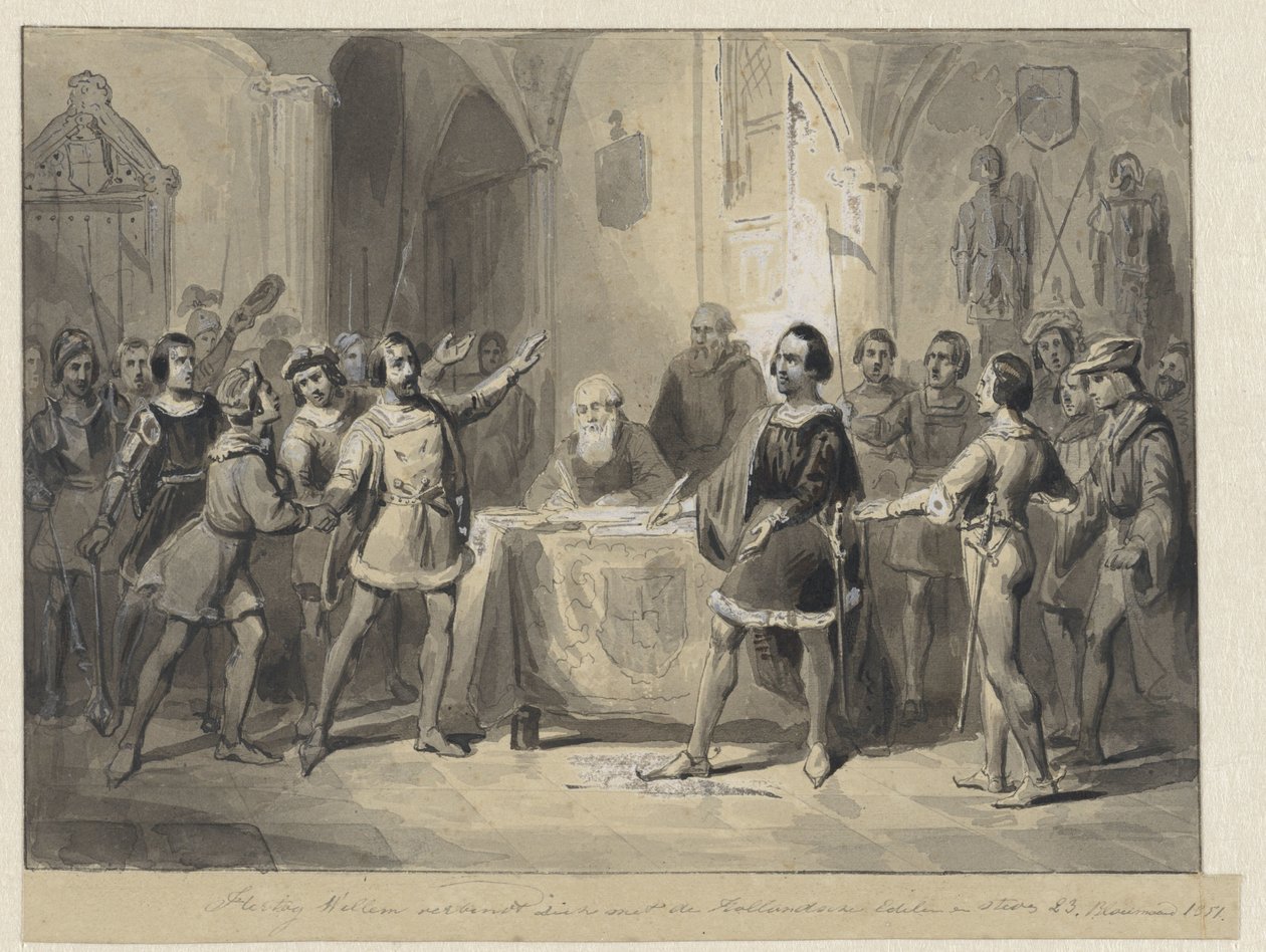 Hertog Willem ansluter till de holländska adelsmännen och städerna av Johann Wilhelm Kaiser (I)