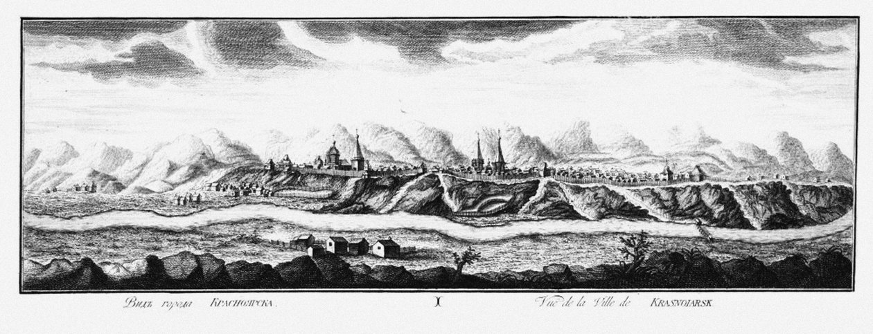 Utsikt över Krasnoyarsk, ca 1735 av Johann Wilhelm Lürsenius