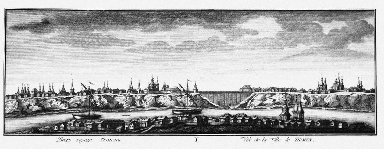 Utsikt över Tyumen, ca 1735 av Johann Wilhelm Lürsenius