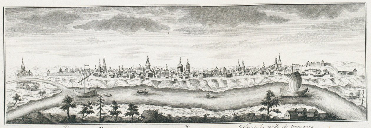 Utsikt över Jenisejsk, ca 1735 av Johann Wilhelm Lürsenius
