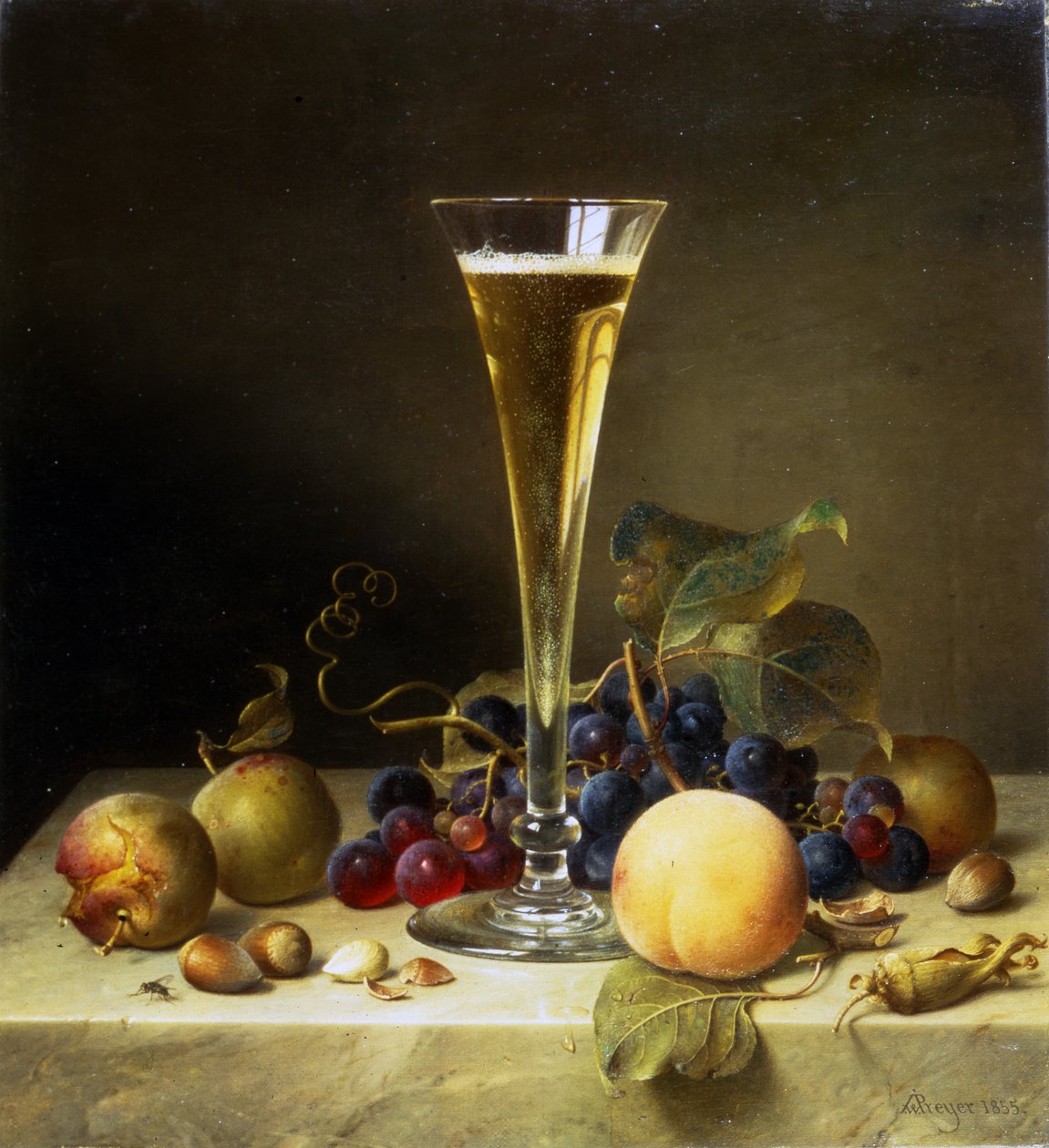 Stilleben med ett glas champagne, 1855 av Johann Wilhelm Preyer