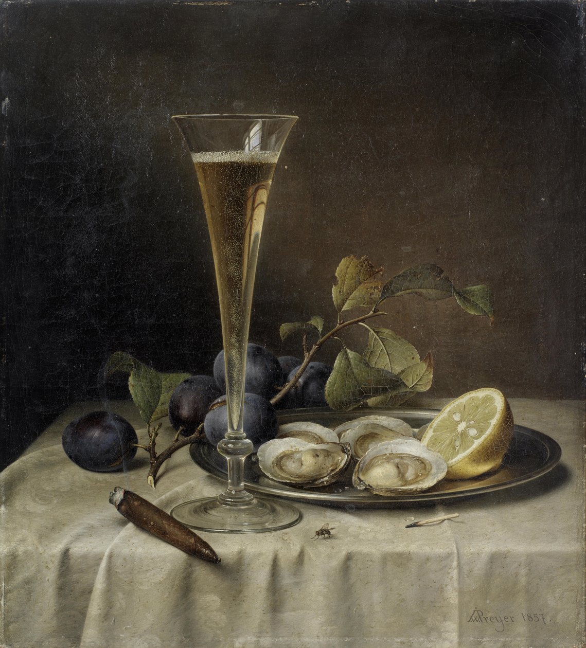 Stilleben med champagne och ostron, 1857. av Johann Wilhelm Preyer