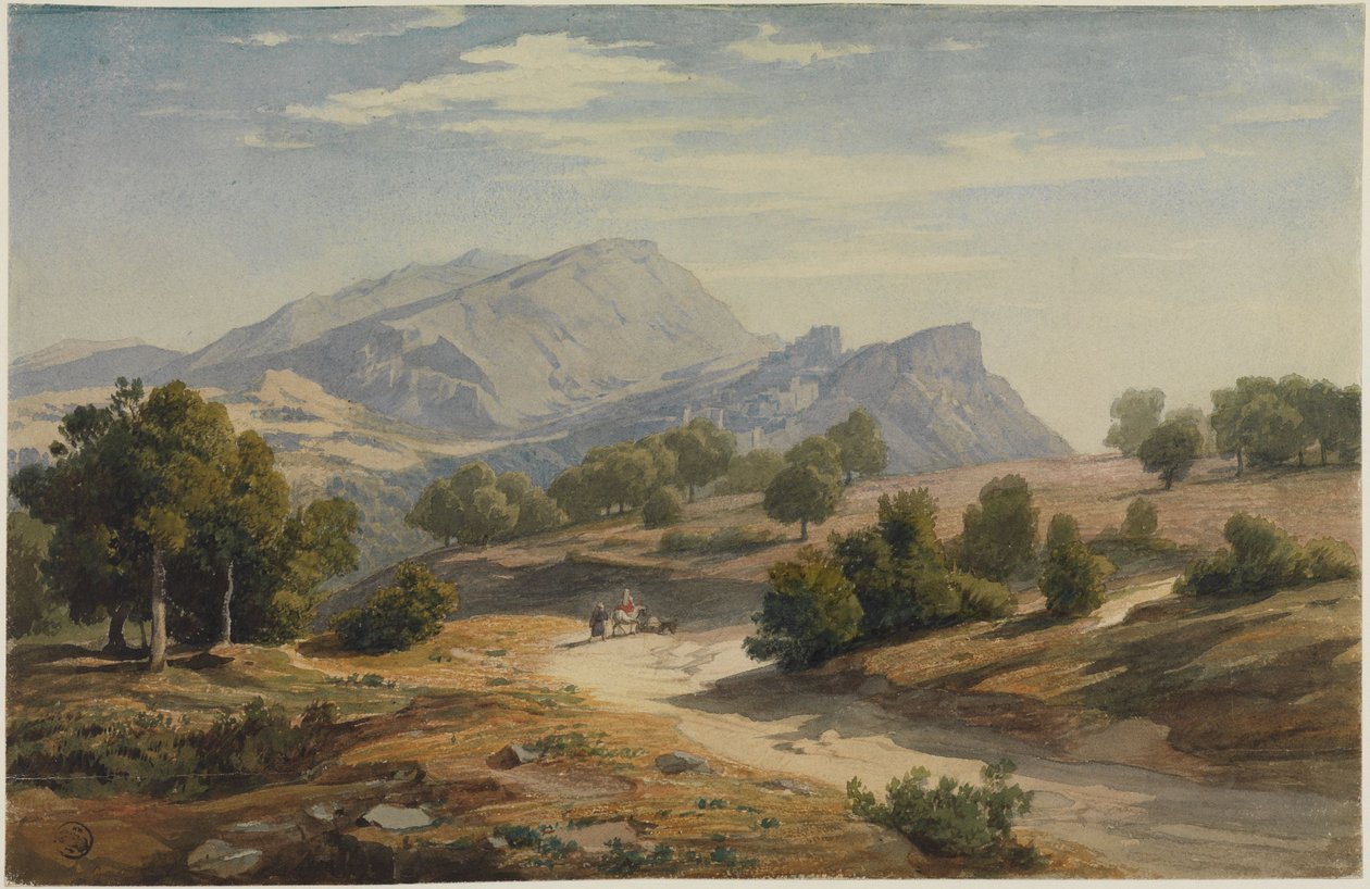 Utsikt från öster över Rocca Canterano med Mamellen i bakgrunden av Johann Wilhelm Schirmer
