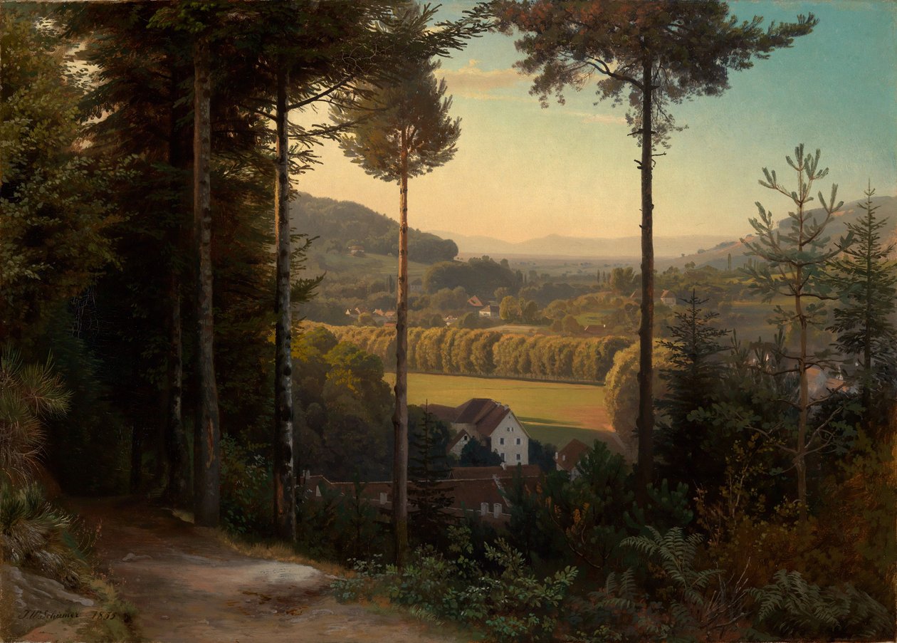 Oosdalen med utsikt över Rhenslätten och Vogeserna, kväll av Johann Wilhelm Schirmer