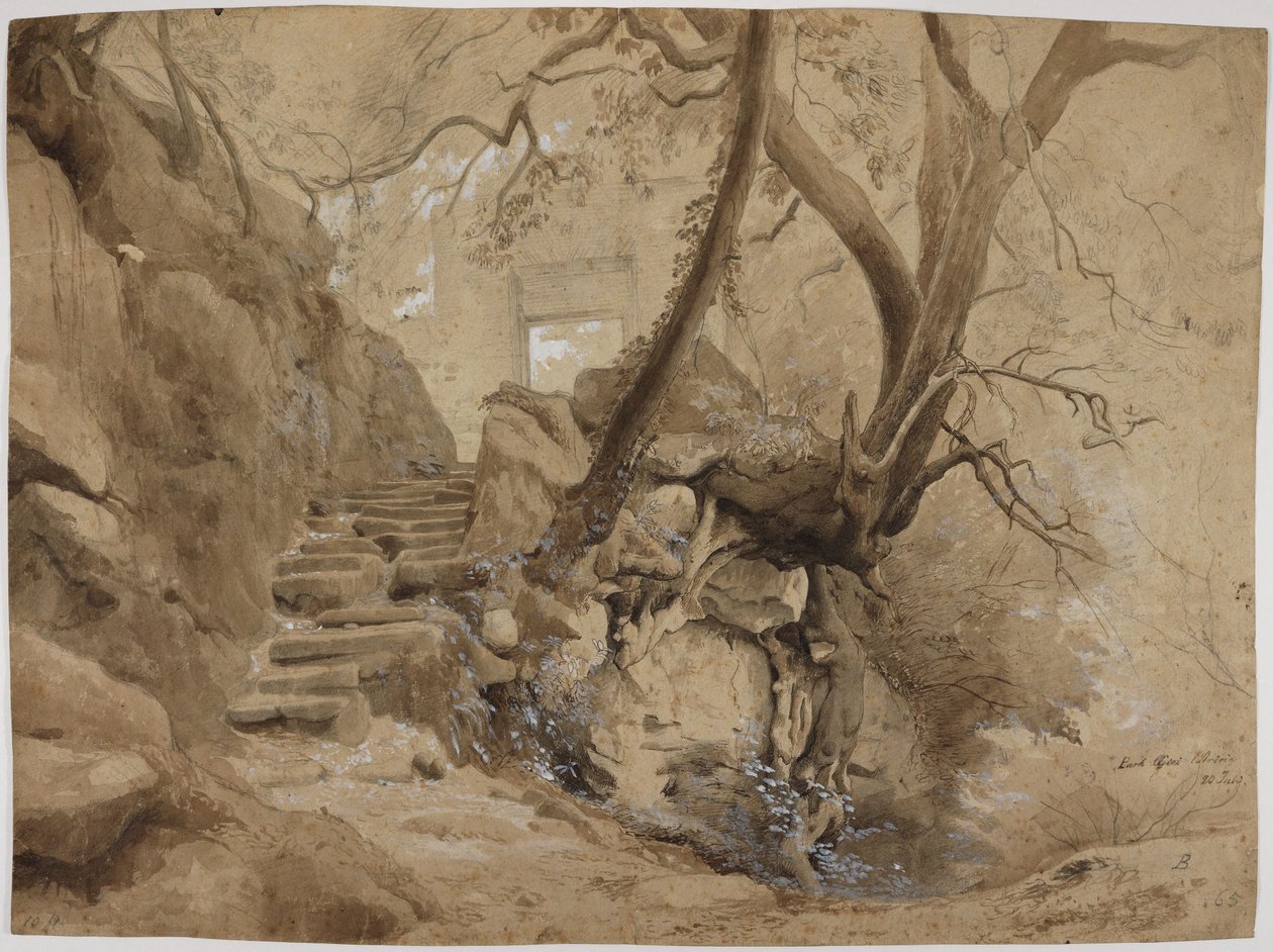 Stentrappa i parken vid Villa Chigi i Ariccia av Johann Wilhelm Schirmer