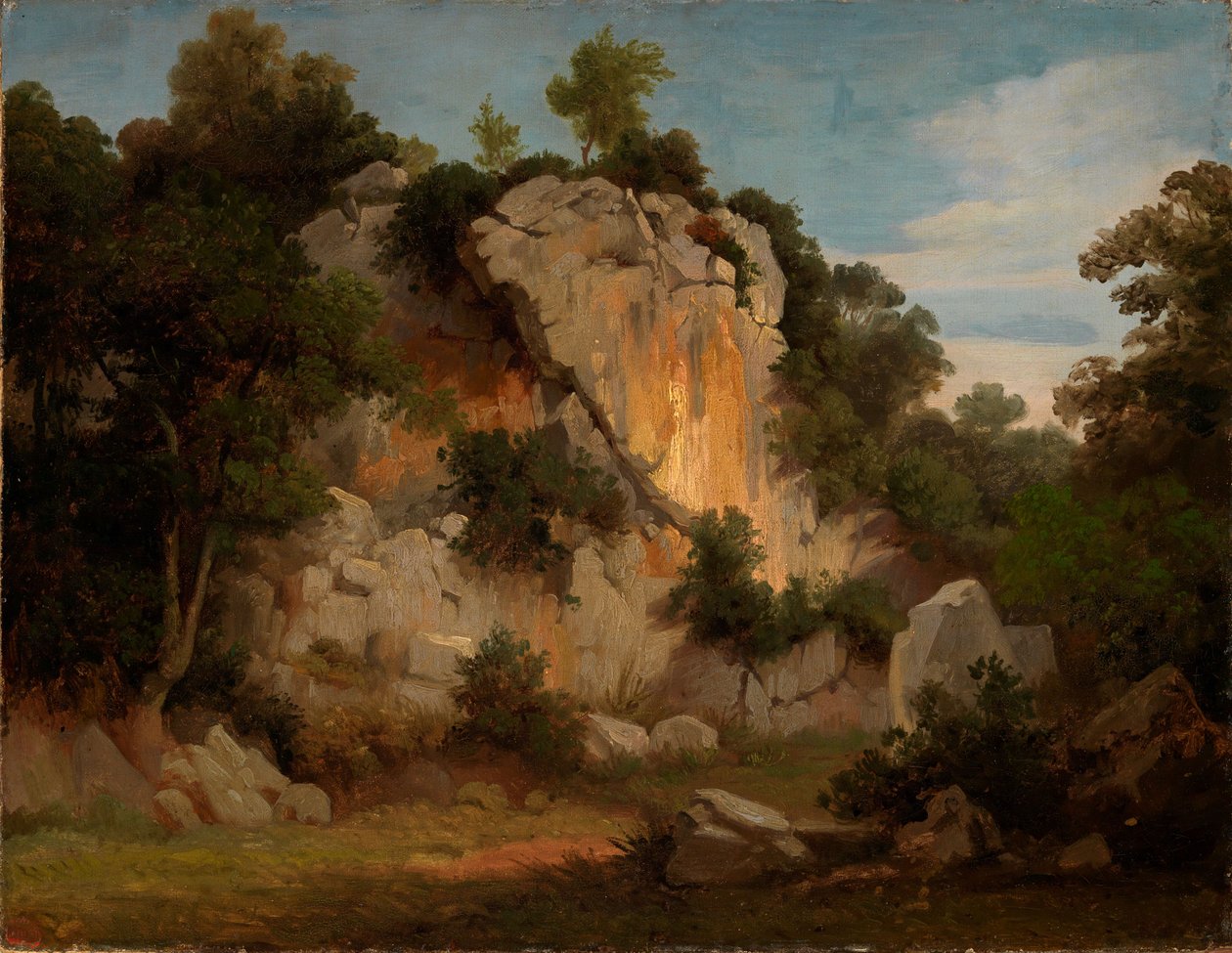 Klippvägg med träd och buskar av Johann Wilhelm Schirmer