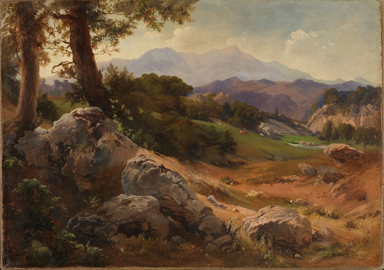 Bergslandskap med getter av Johann Wilhelm Schirmer