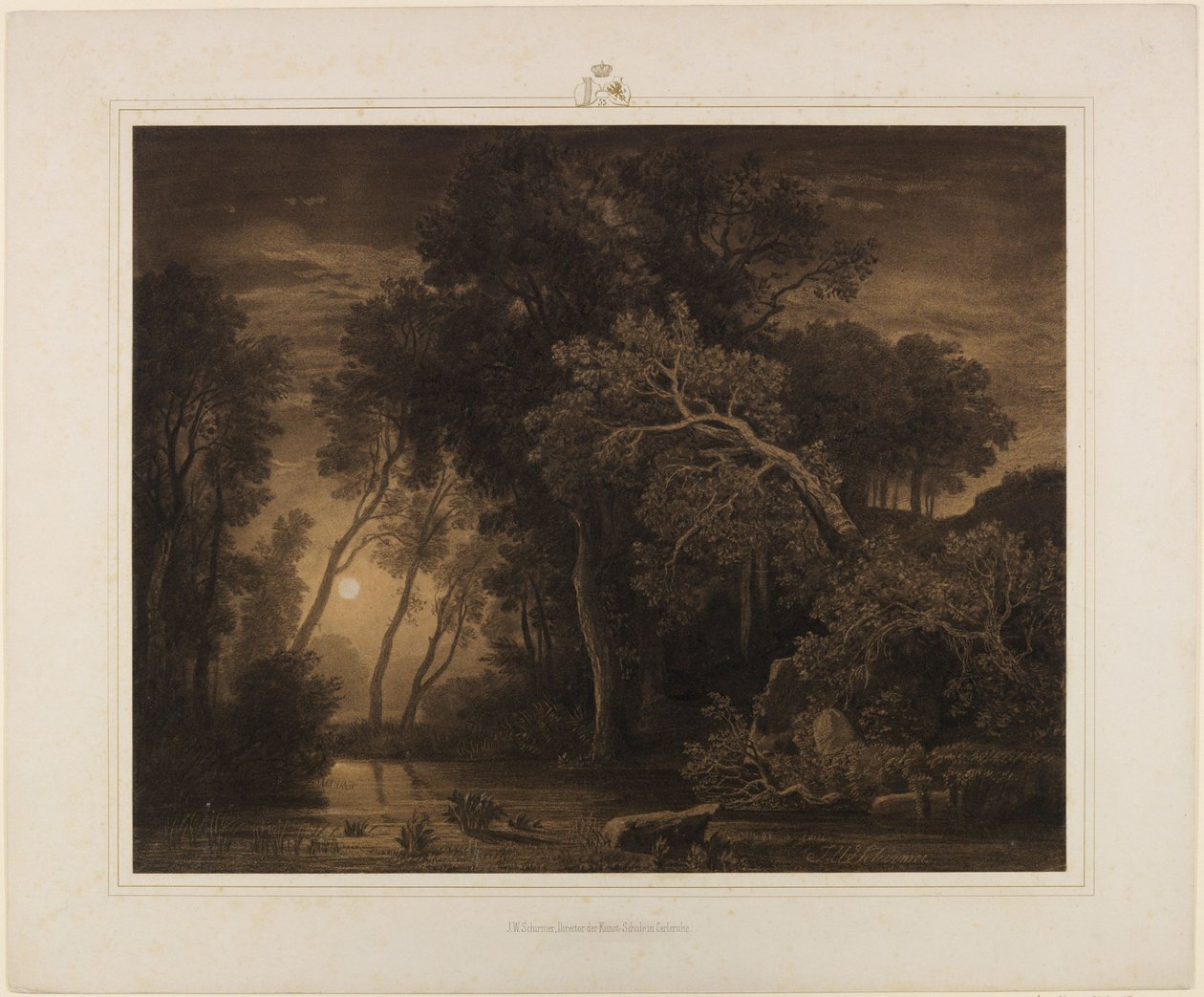 Flodlandskap med månen som går upp av Johann Wilhelm Schirmer
