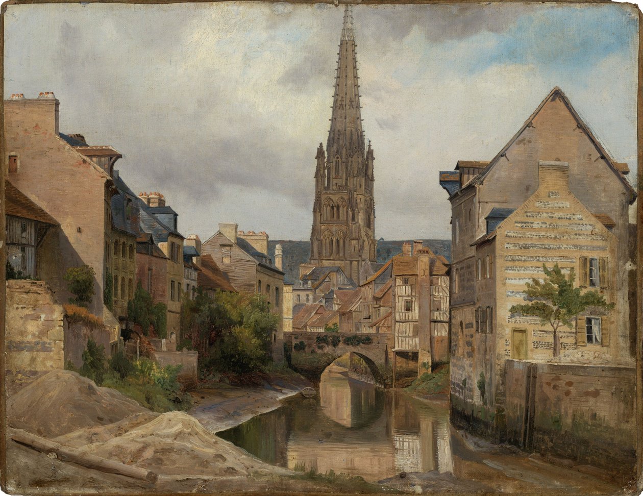 Harfleur nära Le Havre (utsikt över Saint Martin) av Johann Wilhelm Schirmer