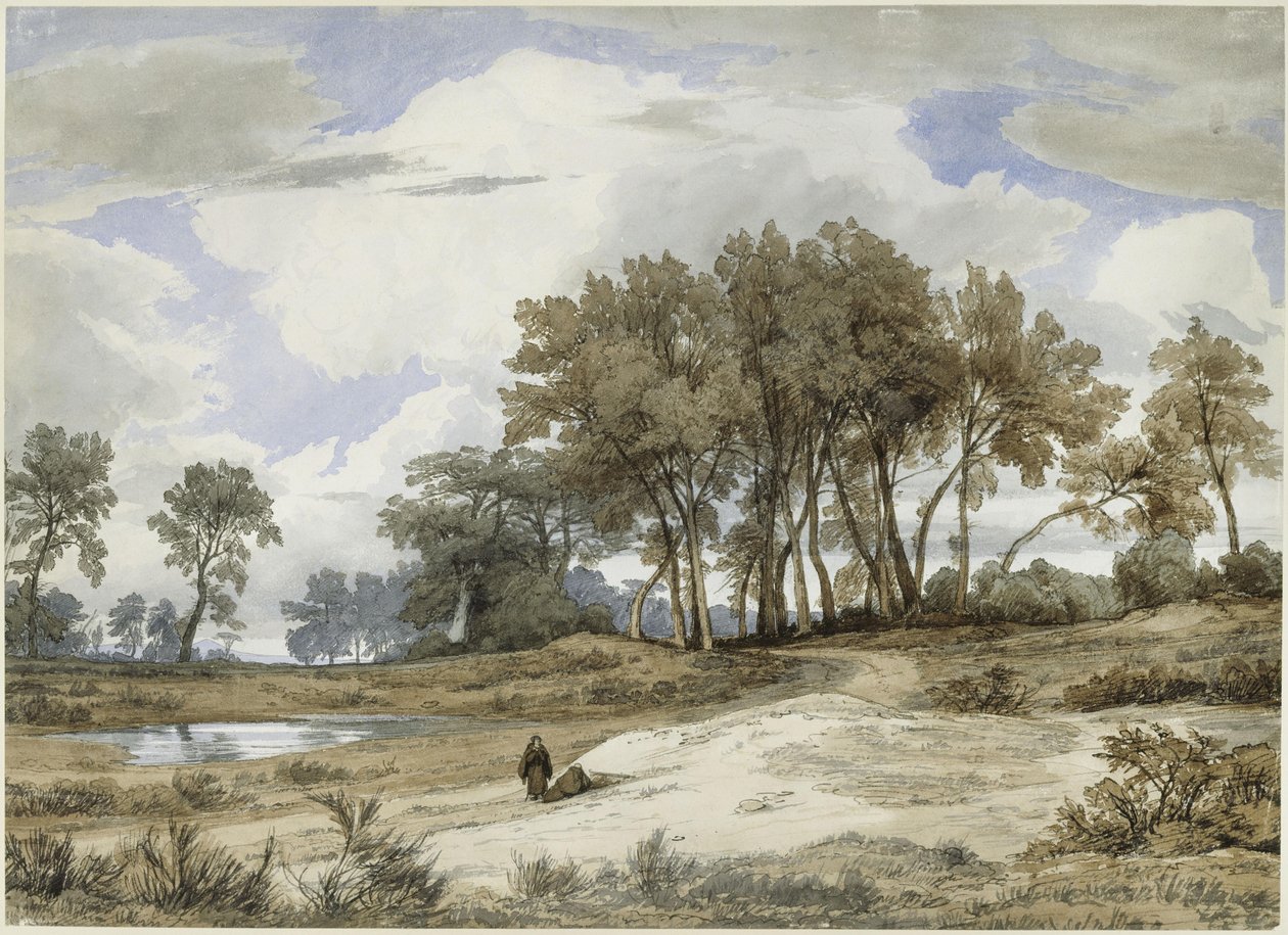 Italienskt landskap, med två munkar i förgrunden av Johann Wilhelm Schirmer