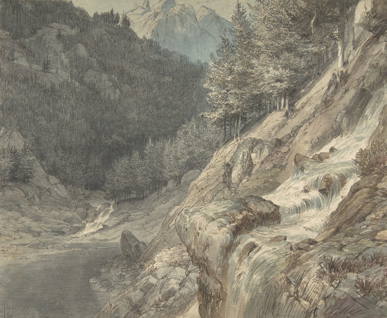 Bergigt landskap med en flod, 1807-63. av Johann Wilhelm Schirmer