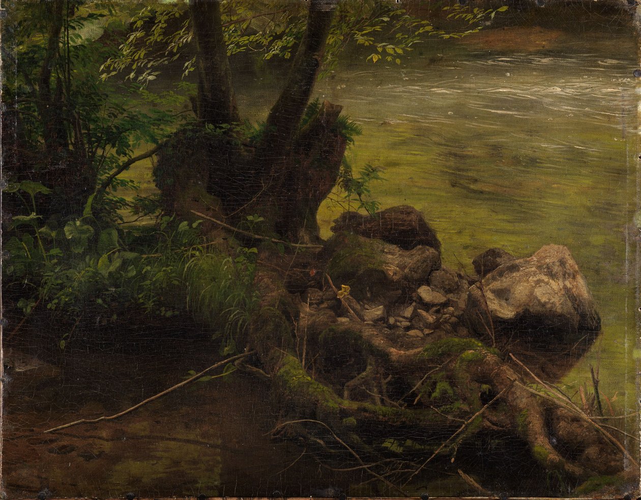Rötter och stenar vid bäcken av Johann Wilhelm Schirmer