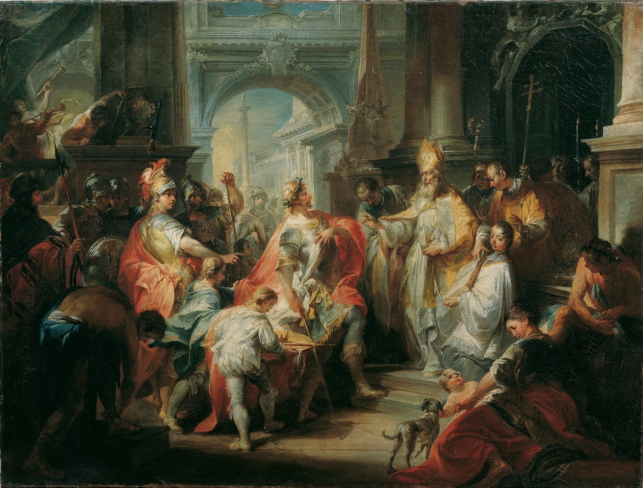 Saint Ambrose nekar kejsar Theodosius inträde i Milanos katedral av Johann Wolfgang Baumgartner