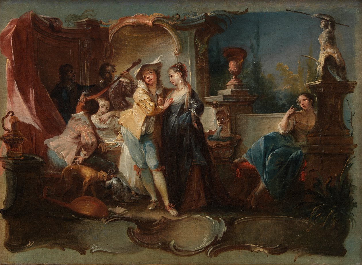 Den förlorade sonen som lever med skökor, ca 1750 (Olja på duk) av Johann Wolfgang Baumgartner
