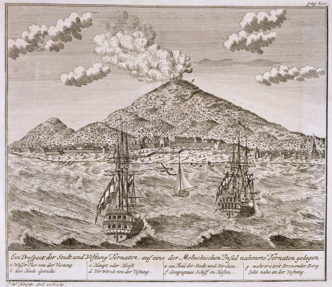 Ö som heter "Ternate" på Moluckerna, pub. 1744. av Johann Wolfgang Heydt