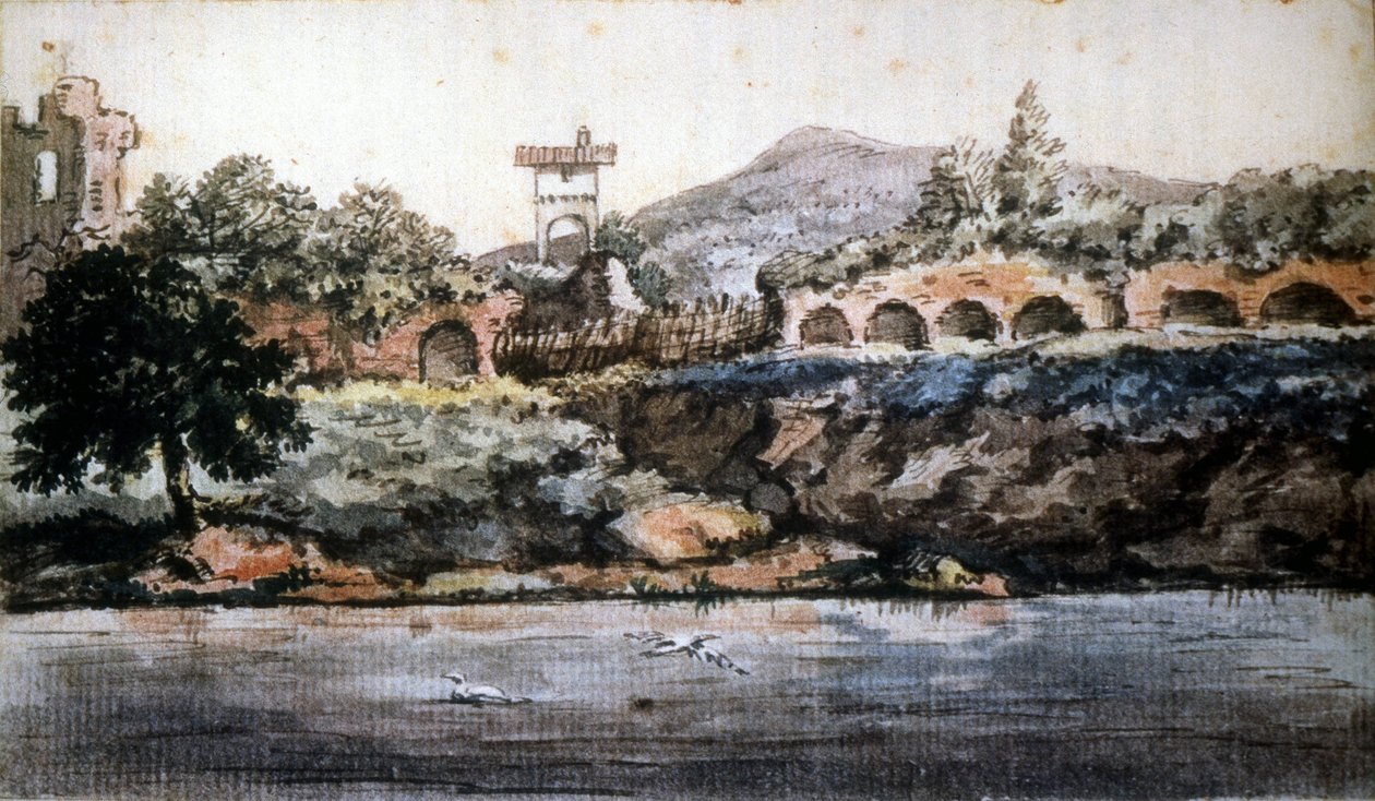 Roma - utsikt över Tibern, Goethes akvarell. sd. 1800-talet. av Johann Wolfgang von Goethe