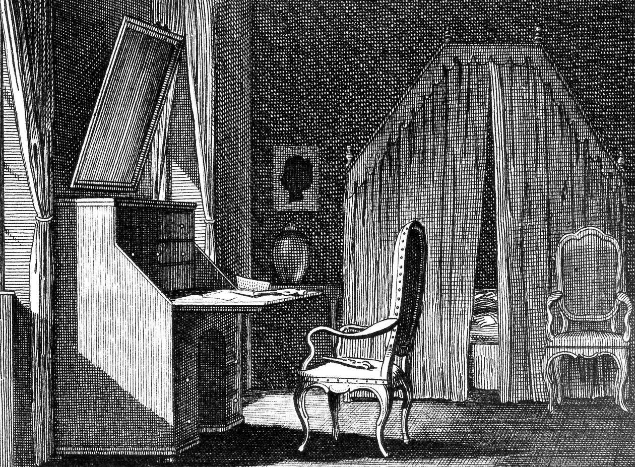 Werthers rum, illustration av Daniel Chodowiecki (1726-1801), gravyr inspirerad av The Sorrows of Young Werther av Johann Wolfgang von Goethe (1749-1832) av Johann Wolfgang von Goethe