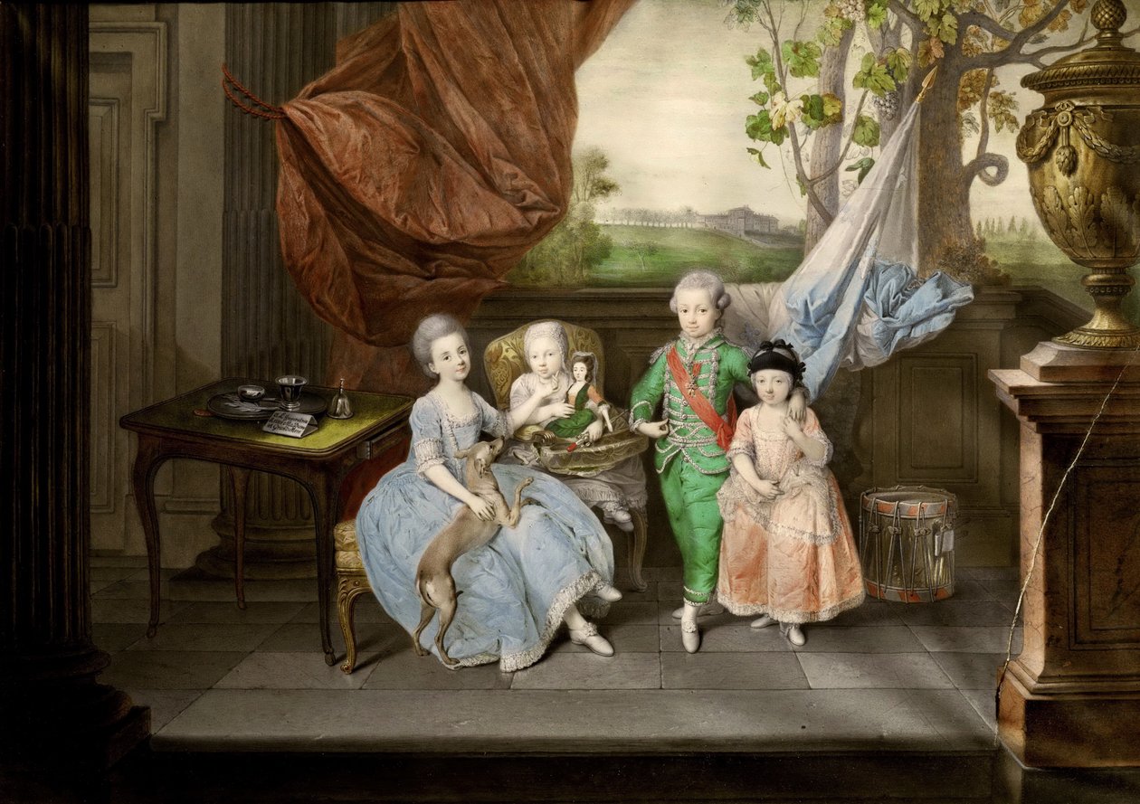 Barn till Ferdinand av Parma Louis, Carolina, Maria Antonia och Carlotta, 1778 av Johann Zoffani