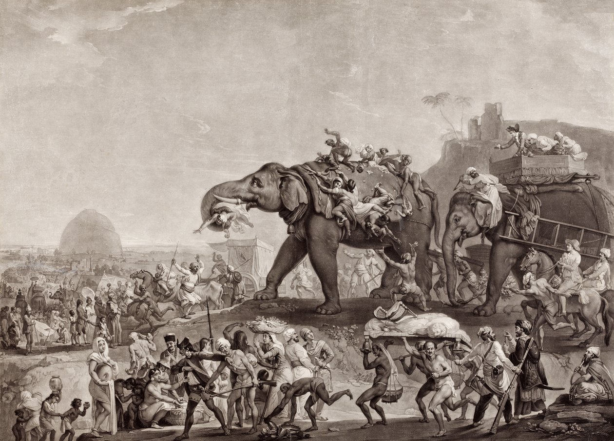 Hyderbecks ambassad till Calcutta, från vesiren av Oude, genom Patna, år 1788, för att möta Lord Cornwallis, pub.c.1800 (mezzotint) av Johan Joseph Zoffany