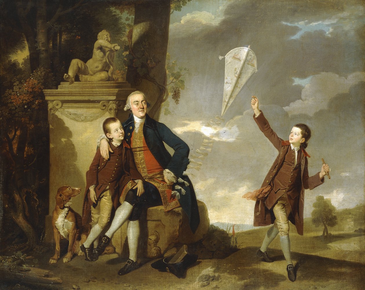 Gruppporträtt av George Fitzgerald med sina söner George, sett flyga en drake, och Charles. Johan Zoffany av Johan Joseph Zoffany