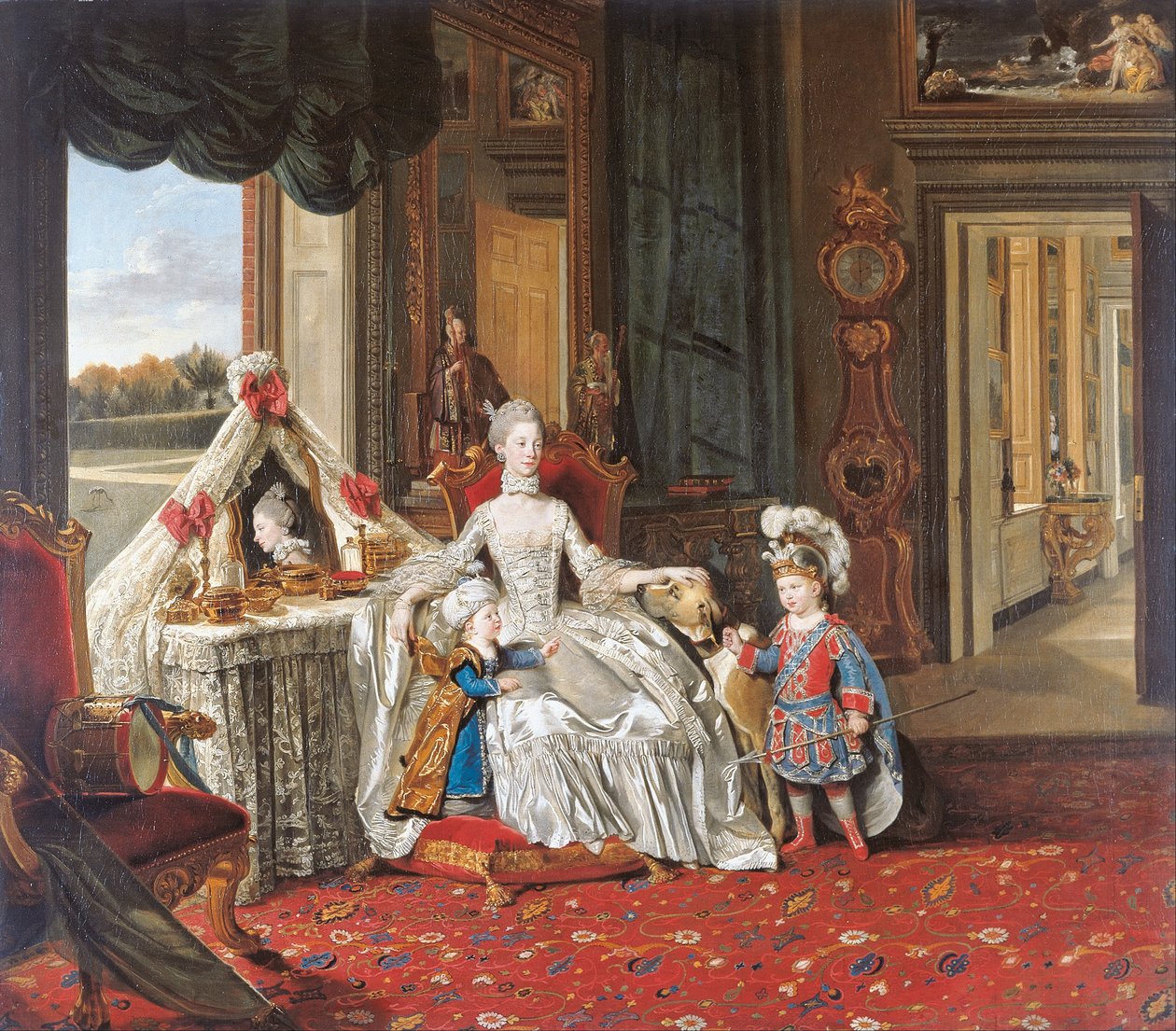 Drottning Charlotte (1744-1818) med sina två äldsta söner av Johann Zoffany