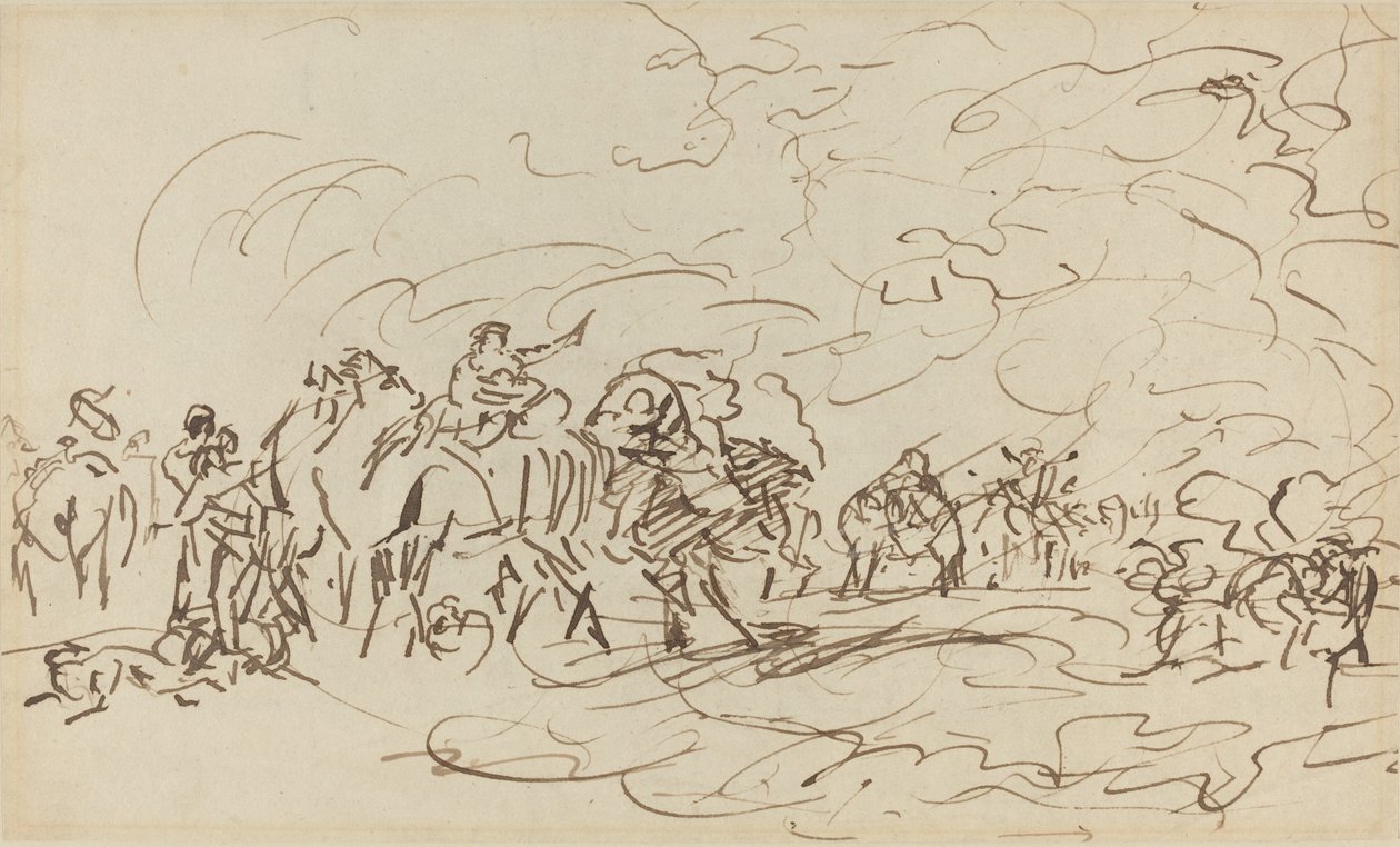 Sandstorm i öknen som kör om en husvagn av Johann Zoffany