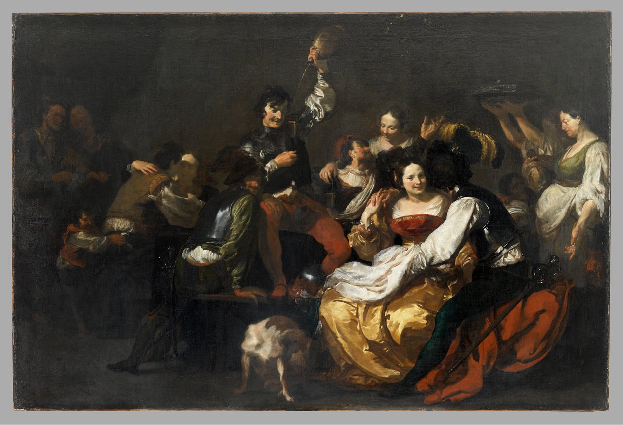 Revelry with Soldiers and Prostitutes, after 1625  av Johann after Liss or Lis or von Lys