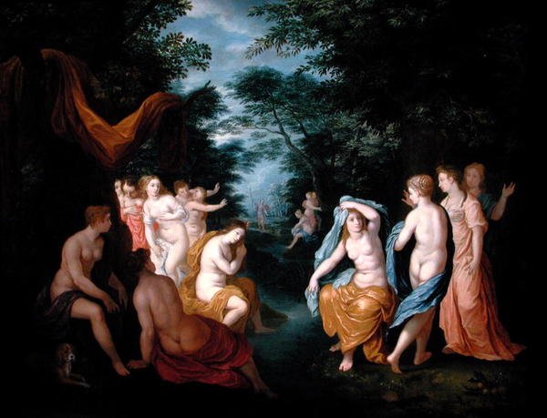 Diana och Acteon (olja på koppar) av Johann or Hans (attr.to) Konig