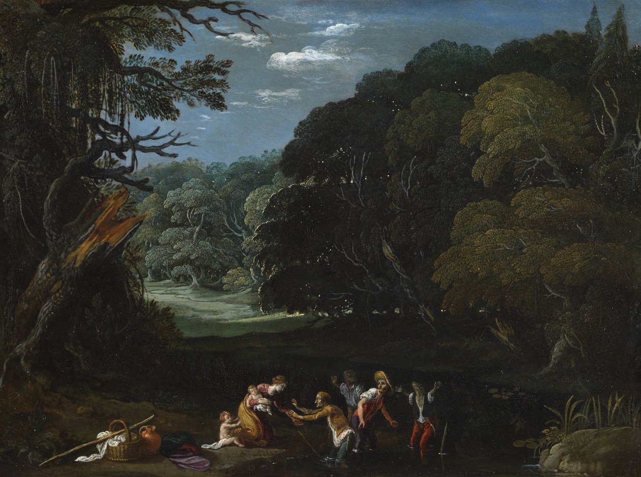 Latona förvandlar de lykiska bönderna till grodor (efter Elsheimer?) av Johann or Hans (attr.to) Konig