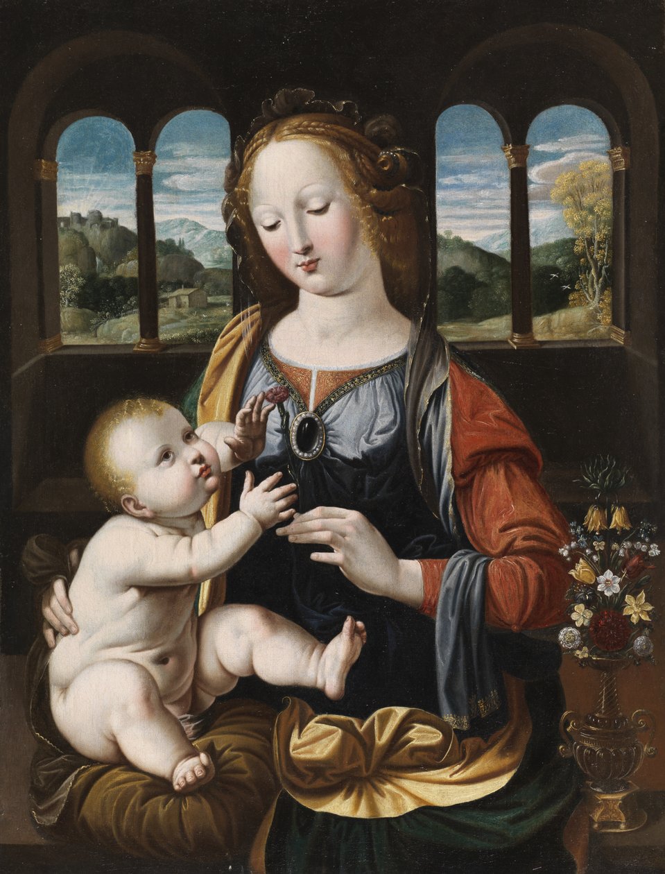 Jungfru och barn, efter Leonardo da Vinci av Johann or Hans Konig