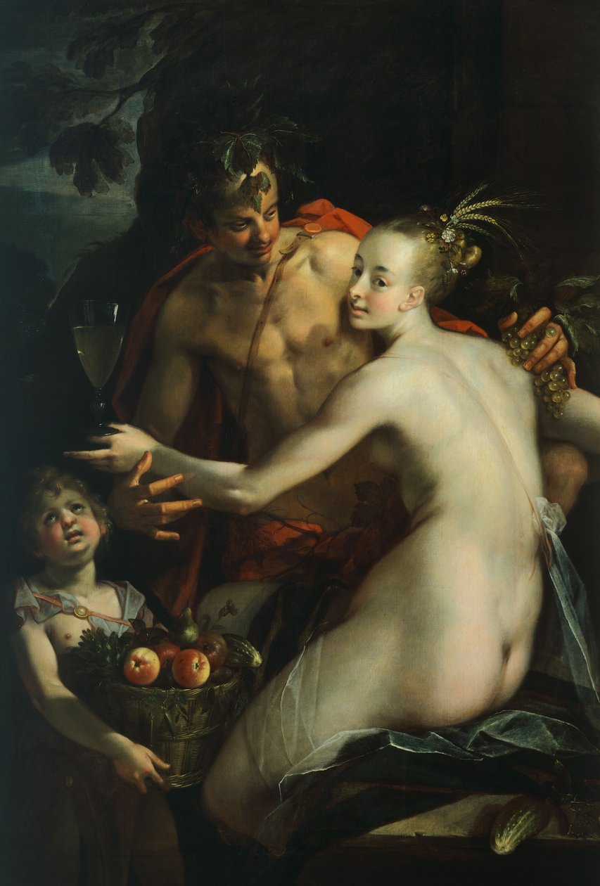 Bacchus, Venus och Amor, av Hans von Aachen (1552-1615) av Johann or Hans von Aachen