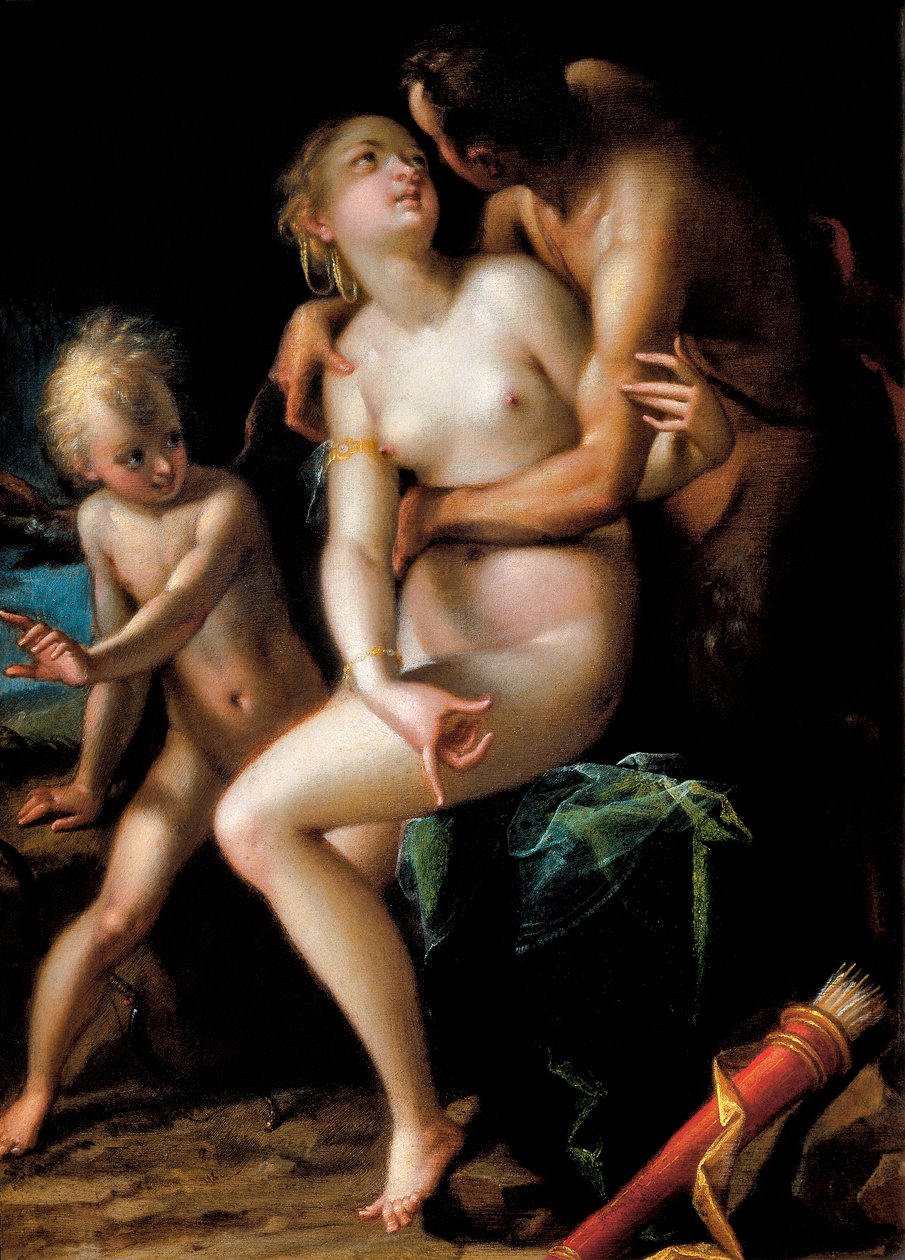 Jupiter, Antiope och Amor Cupidon av Johann or Hans von Aachen