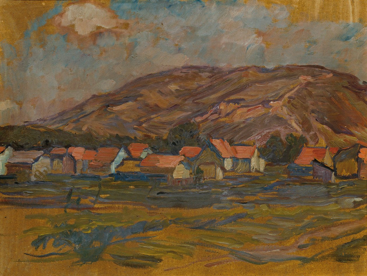 Landskap med hus och berg av Johanna Kampmann Freund