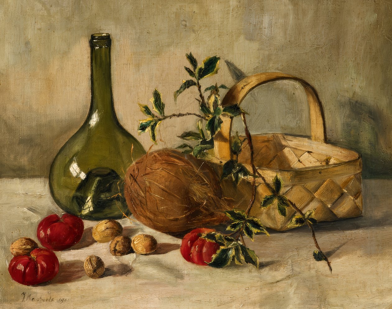 Stilleben med en kokosnöt av Johanna Margaretha van de Kasteele