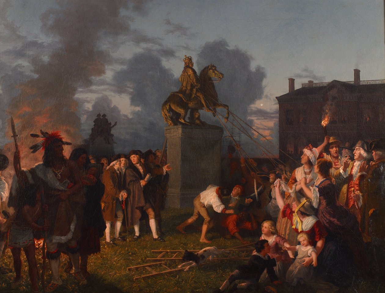 Nedtagning av statyn av kung Georg III, ca 1859 av Johannes Adam Simon Oertel