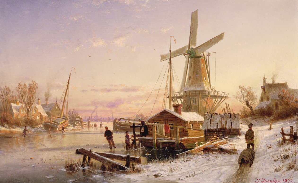 Vinterscen med en väderkvarn, 1892 av Johannes Bartolomaus Duntze
